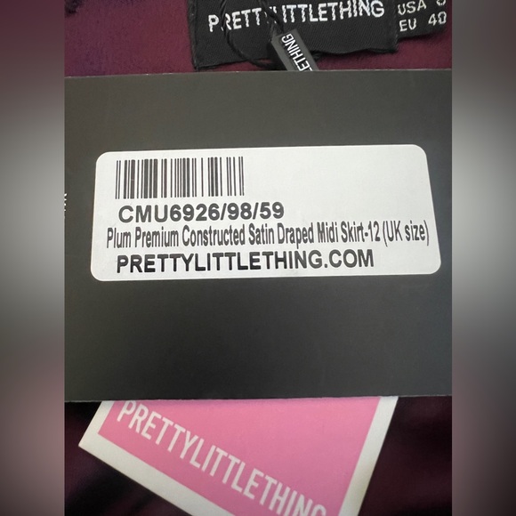 NWT PRETTYLITTLETHING PLT Plum Constructed Satin Draped Fancy Midi Skirt Size 8 - Picture 7 of 11